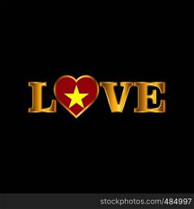 Golden Love typography Vietnam flag design vector