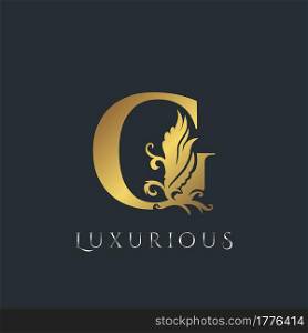 Golden Luxurious Initial Letter G Logo, Vector design ornate swirl nature floral concept for luxury brand identity.