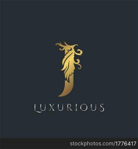 Golden Luxurious Initial Letter J Logo, Vector design ornate swirl nature floral concept for luxury brand identity.