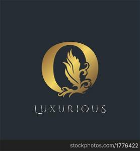 Golden Luxurious Initial Letter O Logo, Vector design ornate swirl nature floral concept for luxury brand identity.
