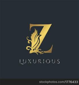 Golden Luxurious Initial Letter Z Logo, Vector design ornate swirl nature floral concept for luxury brand identity.