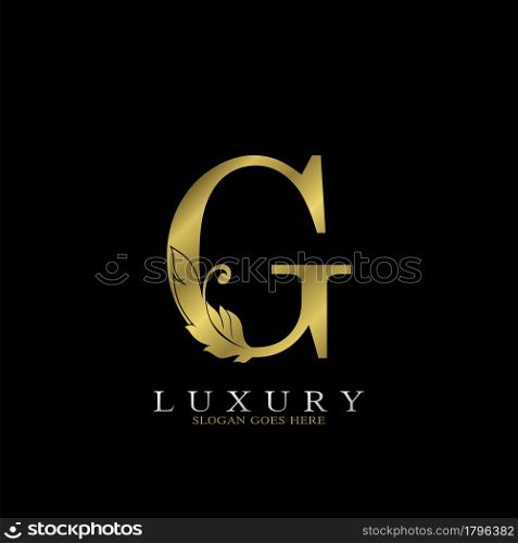 Golden Luxury Feather Initial Letter G Logo Icon, creative alphabet vector design concept for luxuries business.