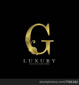 Golden Luxury Feather Initial Letter G Logo Icon, creative alphabet vector design concept for luxuries business.