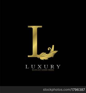 Golden Luxury Feather Initial Letter L Logo Icon, creative alphabet vector design concept for luxuries business.