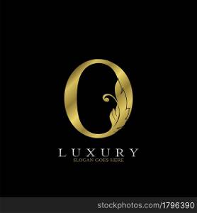 Golden Luxury Feather Initial Letter O Logo Icon, creative alphabet vector design concept for luxuries business.