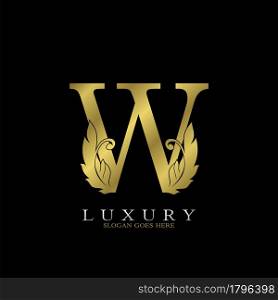 Golden Luxury Feather Initial Letter W Logo Icon, creative alphabet vector design concept for luxuries business.