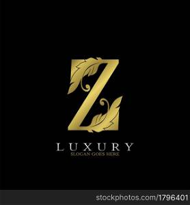 Golden Luxury Feather Initial Letter Z Logo Icon, creative alphabet vector design concept for luxuries business.