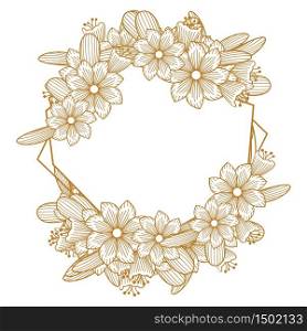 Golden Luxury Flower Florist Wedding Line Frame Ornament