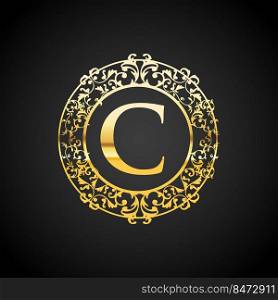 Golden luxury letter C ornament logo design vector