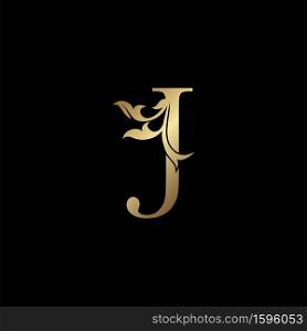 Golden Luxury Letter J Initial Logo Icon Template Design. Monogram ornate nature floral leaf with initial letter gold color for luxuries business identity.