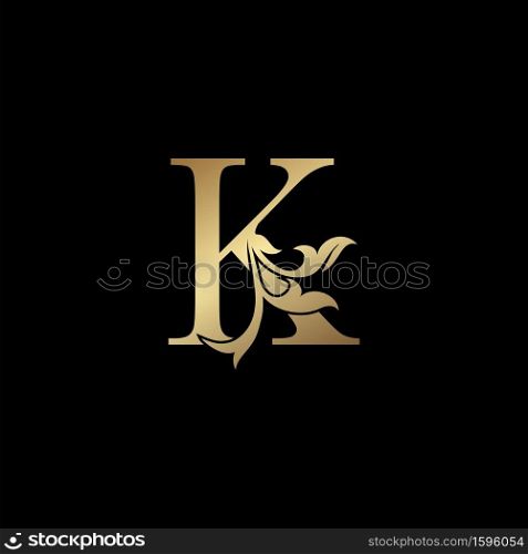 Golden Luxury Letter K Initial Logo Icon Template Design. Monogram ornate nature floral leaf with initial letter gold color for luxuries business identity.