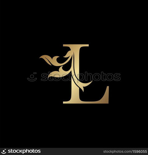 Golden Luxury Letter L Initial Logo Icon Template Design. Monogram ornate nature floral leaf with initial letter gold color for luxuries business identity.