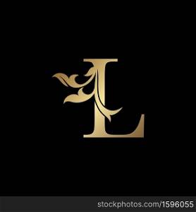 Golden Luxury Letter L Initial Logo Icon Template Design. Monogram ornate nature floral leaf with initial letter gold color for luxuries business identity.