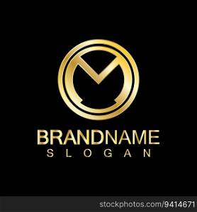 Golden Luxury Letter M Logo Vector Design- Isolated On Blue Background
