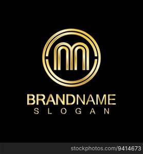 Golden Luxury Letter M Logo Vector Design- Isolated On Blue Background