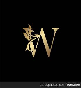 Golden Luxury Letter W Initial Logo Icon Template Design. Monogram ornate nature floral leaf with initial letter gold color for luxuries business identity.