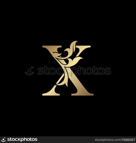 Golden Luxury Letter X Initial Logo Icon Template Design. Monogram ornate nature floral leaf with initial letter gold color for luxuries business identity.