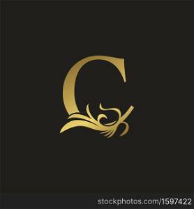 Golden Luxury Swirl Ornate Initial Letter C logo icon, vector letter with ornate swirl deco clip art template design.