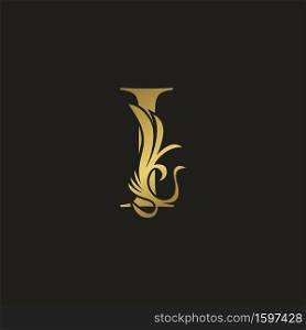 Golden Luxury Swirl Ornate Initial Letter I logo icon, vector letter with ornate swirl deco clip art template design.
