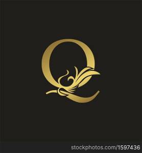 Golden Luxury Swirl Ornate Initial Letter Q logo icon, vector letter with ornate swirl deco clip art template design.