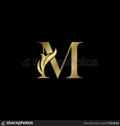 Golden M Initial Letter luxury logo icon, vintage luxurious vector design concept alphabet letter for luxuries business