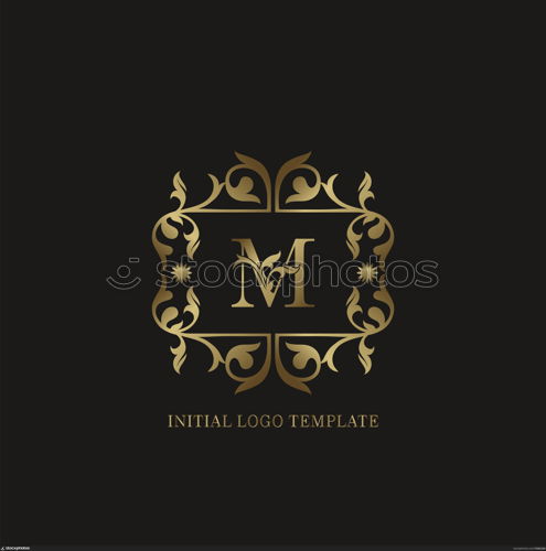 Golden M Initial logo. Frame emblem ampersand deco ornament monogram luxury logo template for wedding or more luxuries identity