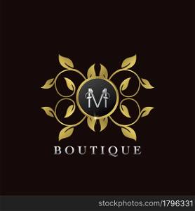 Golden M Letter Luxury Frame Boutique Initial Logo Icon, Elegance logo letter design template for luxuries business