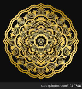 Golden mandala design. Ethnic round ornament. Hand drawn indian motif. Mehendi meditation yoga henna theme. Unique golden floral print. Golden mandala design. Ethnic round ornament. Hand drawn indian motif. Mehendi meditation yoga henna theme. Unique golden floral print.