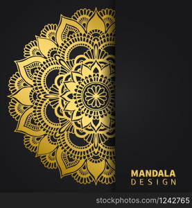 Golden mandala design. Ethnic round ornament. Hand drawn indian motif. Unique golden floral print. Elegant invitation card for wedding. Abstract luxury background. Mehendi meditation yoga henna theme. Golden mandala design. Ethnic round ornament. Hand drawn indian motif. Unique golden floral print. Elegant invitation card for wedding. Abstract luxury background. Mehendi meditation yoga henna theme.