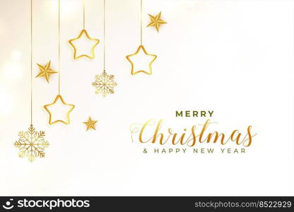 golden merry christmas greeting with stars and snowflakes