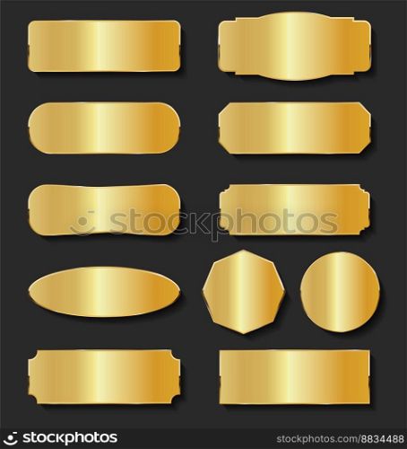 Golden metal plates collection on black vector image