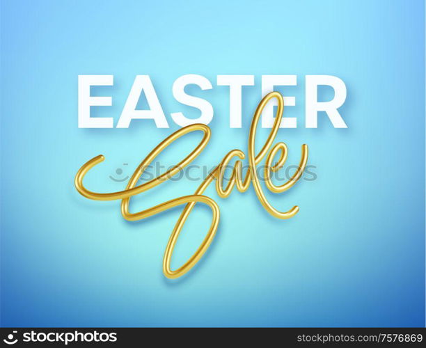 Golden metallic shiny typography Easter Sale. 3D realistic lettering for the design of flyers, brochures, leaflets, posters and cards EPS10. Golden metallic shiny typography Easter Sale. 3D realistic lettering for the design of flyers, brochures, leaflets, posters and cards