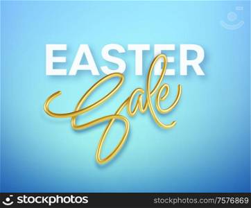 Golden metallic shiny typography Easter Sale. 3D realistic lettering for the design of flyers, brochures, leaflets, posters and cards EPS10. Golden metallic shiny typography Easter Sale. 3D realistic lettering for the design of flyers, brochures, leaflets, posters and cards