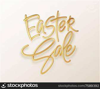 Golden metallic shiny typography Easter Sale. 3D realistic lettering for the design of flyers, brochures, leaflets, posters and cards. EPS10. Golden metallic shiny typography Easter Sale. 3D realistic lettering for the design of flyers, brochures, leaflets, posters and cards