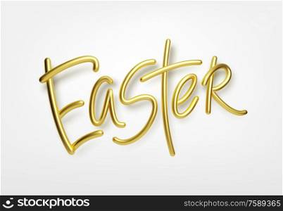 Golden metallic shiny typography Happy Easter. 3D realistic lettering for the design of flyers, brochures, leaflets, posters and cards EPS10. Golden metallic shiny typography Happy Easter. 3D realistic lettering for the design of flyers, brochures, leaflets, posters and cards