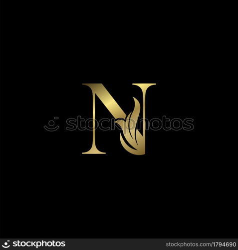 Golden N Initial Letter luxury logo icon, vintage luxurious vector design concept alphabet letter for luxuries business