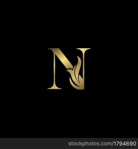 Golden N Initial Letter luxury logo icon, vintage luxurious vector design concept alphabet letter for luxuries business