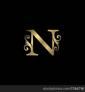 Golden N Initial Letter luxury logo icon, vintage luxurious vector design concept alphabet letter for luxuries business.