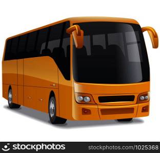 golden new modern comfortable city bus on the road, no people, vector illustration. golden comfortable city bus