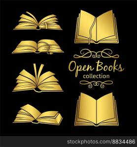 Golden open books icons vector image