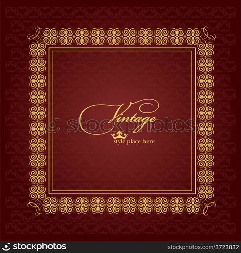 Golden ornament vector frame with sample text.