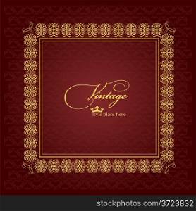 Golden ornament vector frame with sample text.