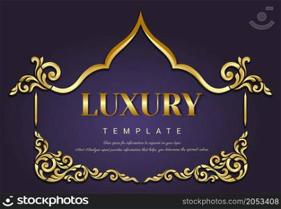 Golden outline floral border, decorative adornment for invitations and greeting cards, Elegant vector