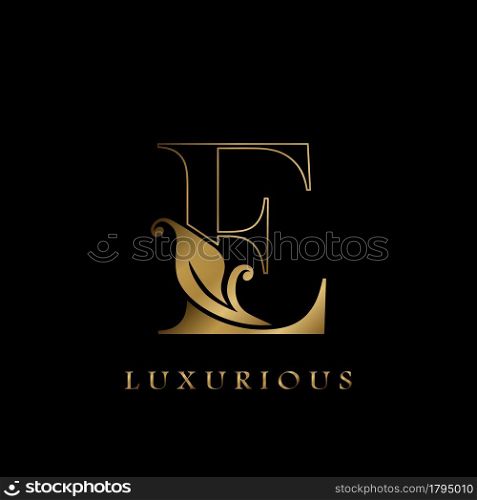 Golden Outline Initial Letter E luxury Logo, creative vector design concept for luxurious business.