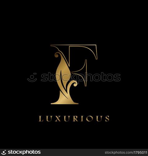 Golden Outline Initial Letter F luxury Logo, creative vector design concept for luxurious business.