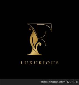 Golden Outline Initial Letter F luxury Logo, creative vector design concept for luxurious business.