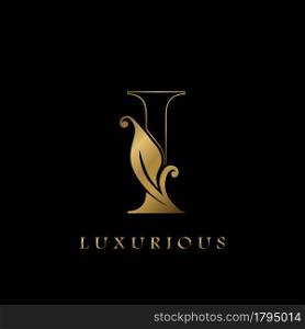 Golden Outline Initial Letter I luxury Logo, creative vector design concept for luxurious business.