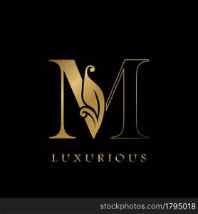 Golden Outline Initial Letter M luxury Logo, creative vector design concept for luxurious business.