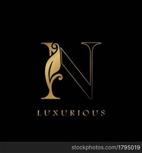 Golden Outline Initial Letter N luxury Logo, creative vector design concept for luxurious business.