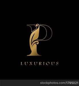 Golden Outline Initial Letter P luxury Logo, creative vector design concept for luxurious business.